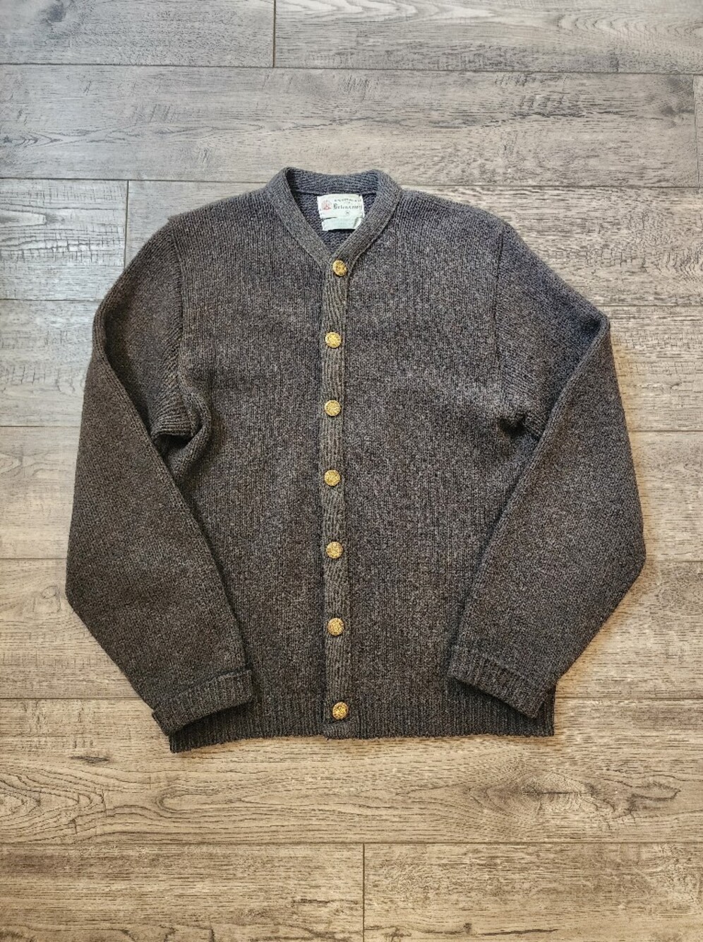VTG Brienshire Men Cardigan Sweater Sz M Brown/Gray Knit Shetland Wool CamelHair